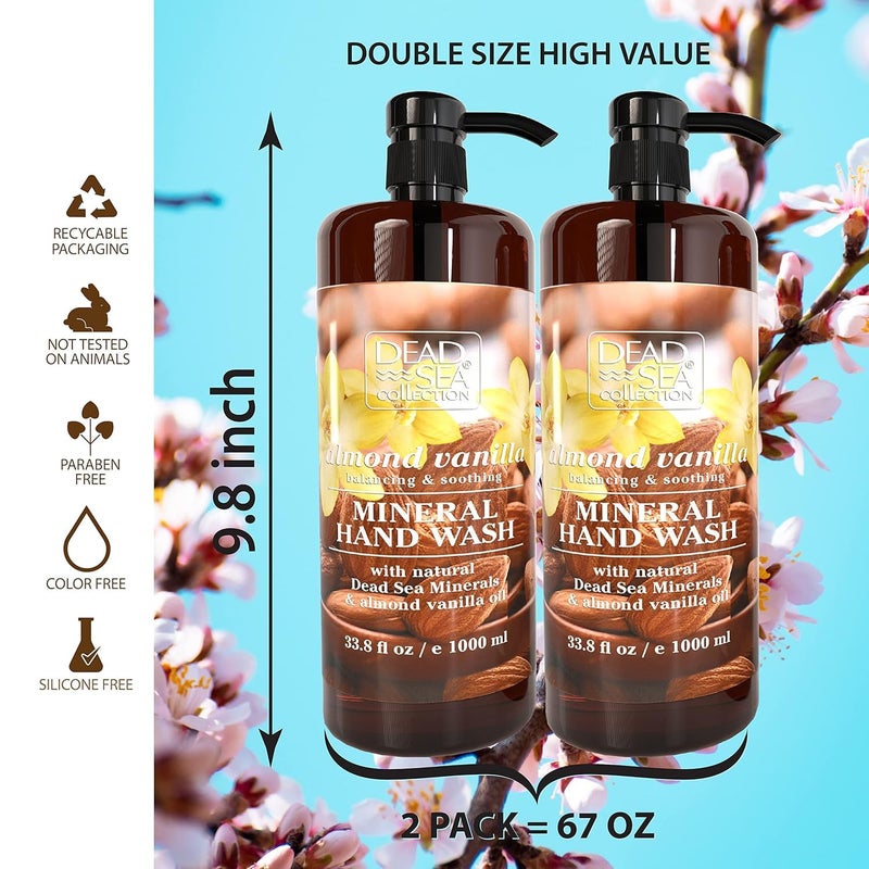 Dead Sea Collection Hand Soap Pump Almond Vanilla - Moisturizing Hand Wash Liquid with Dead Sea Minerals - Almond Vanilla Oils, Balancing & Soothing Pack of 2 (33.8 Fl Oz Each) - 67.6 Fl Oz Total - Image 3